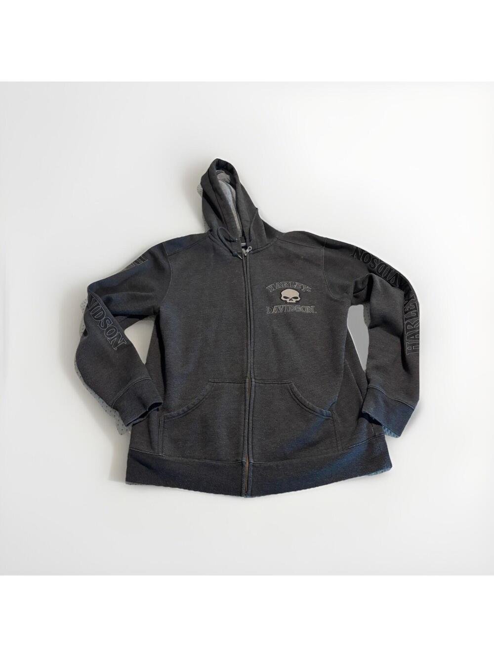 Harley Davidson Willie G Skull Hoodie Men's Size Large Dark Gray Full Zip Front